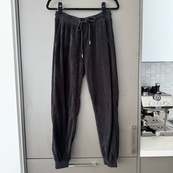 Black Velour Material Drawstring Sweatpants/Joggers - Picture 1 of 5